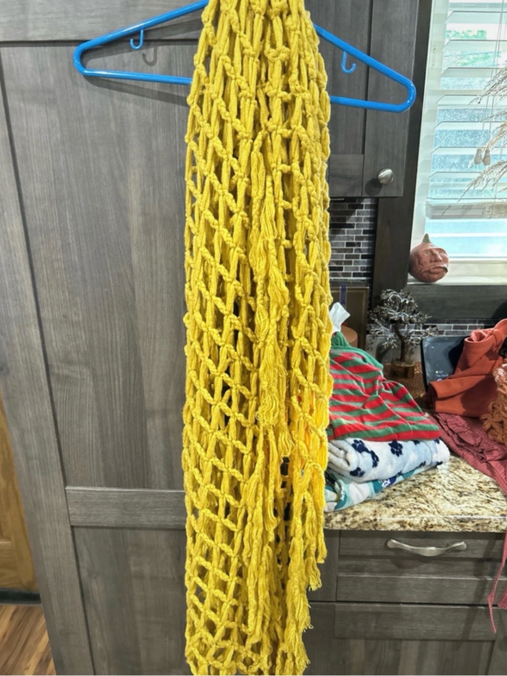 Altar'd State Bright Yellow Open-Knit Fringe Scarf